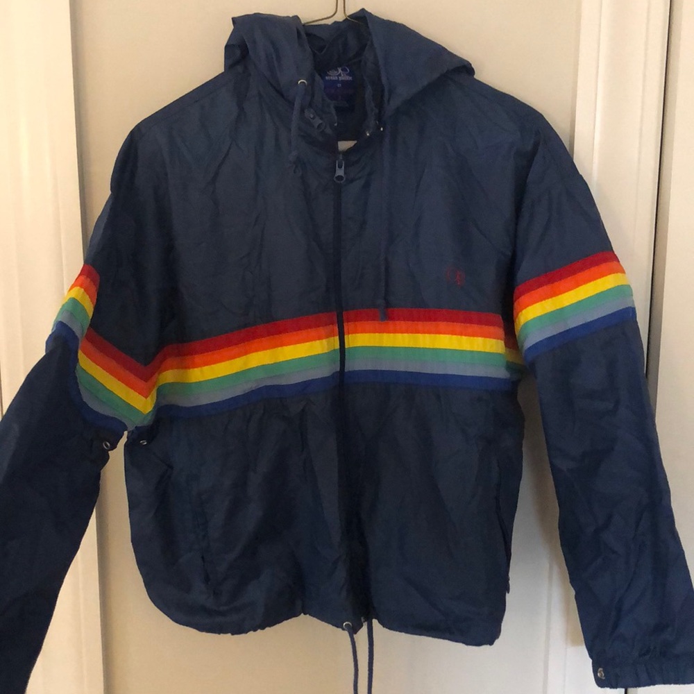 Vintage 80s Rainbow Navy Windbreaker jacket ❤️🧡💛